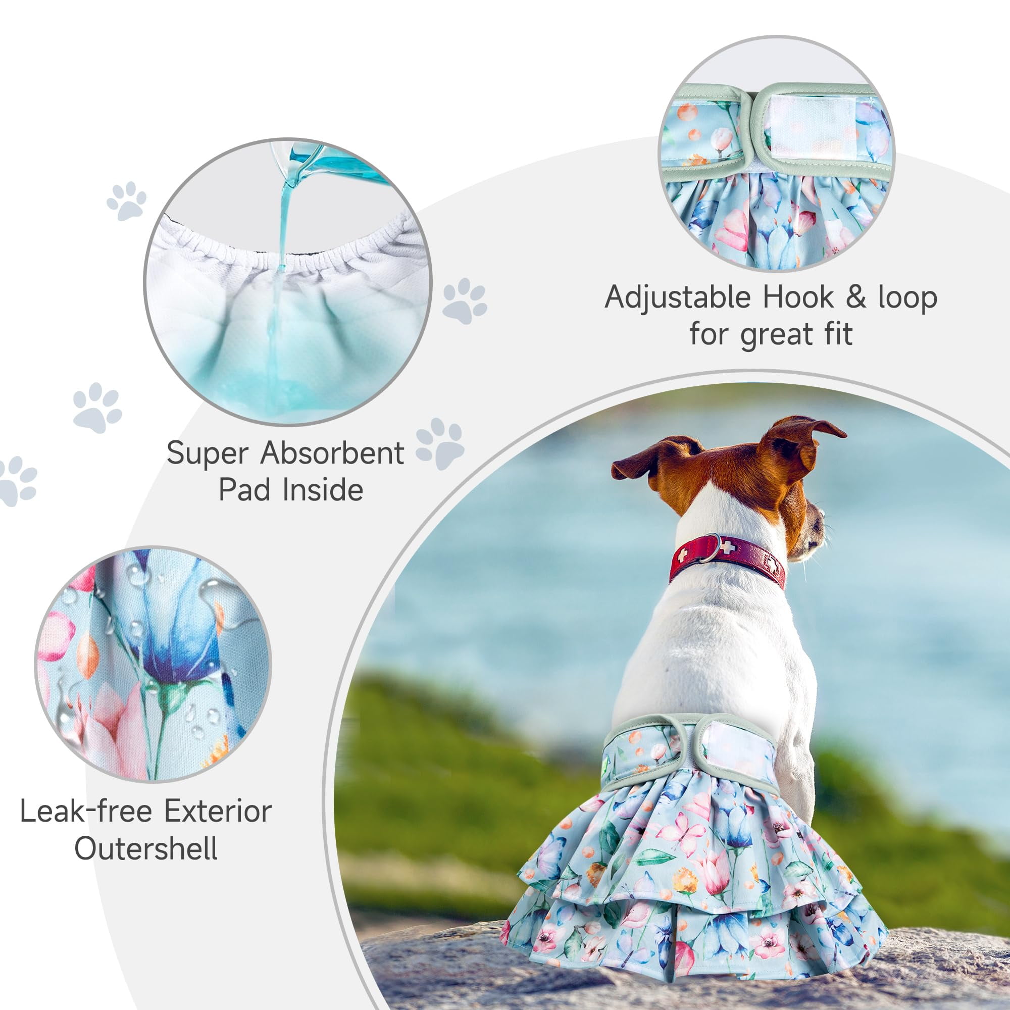 Wegreeco Reusable Female Dog Diapers,Washable Small Puppy Doggie Diapers for Female Dogs in Heat,Doggy Medium Large Female Dog Diapers for Pet,Dog Period Panties Flower,Large