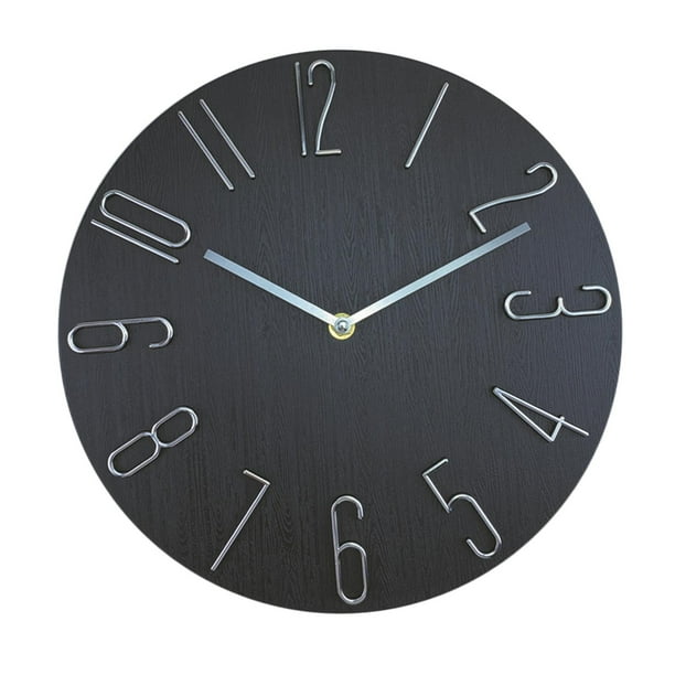 Relojes colgantes nórdicos, silenciosos, decorativos, redondos, de 12 pulgadas, para pared Negro