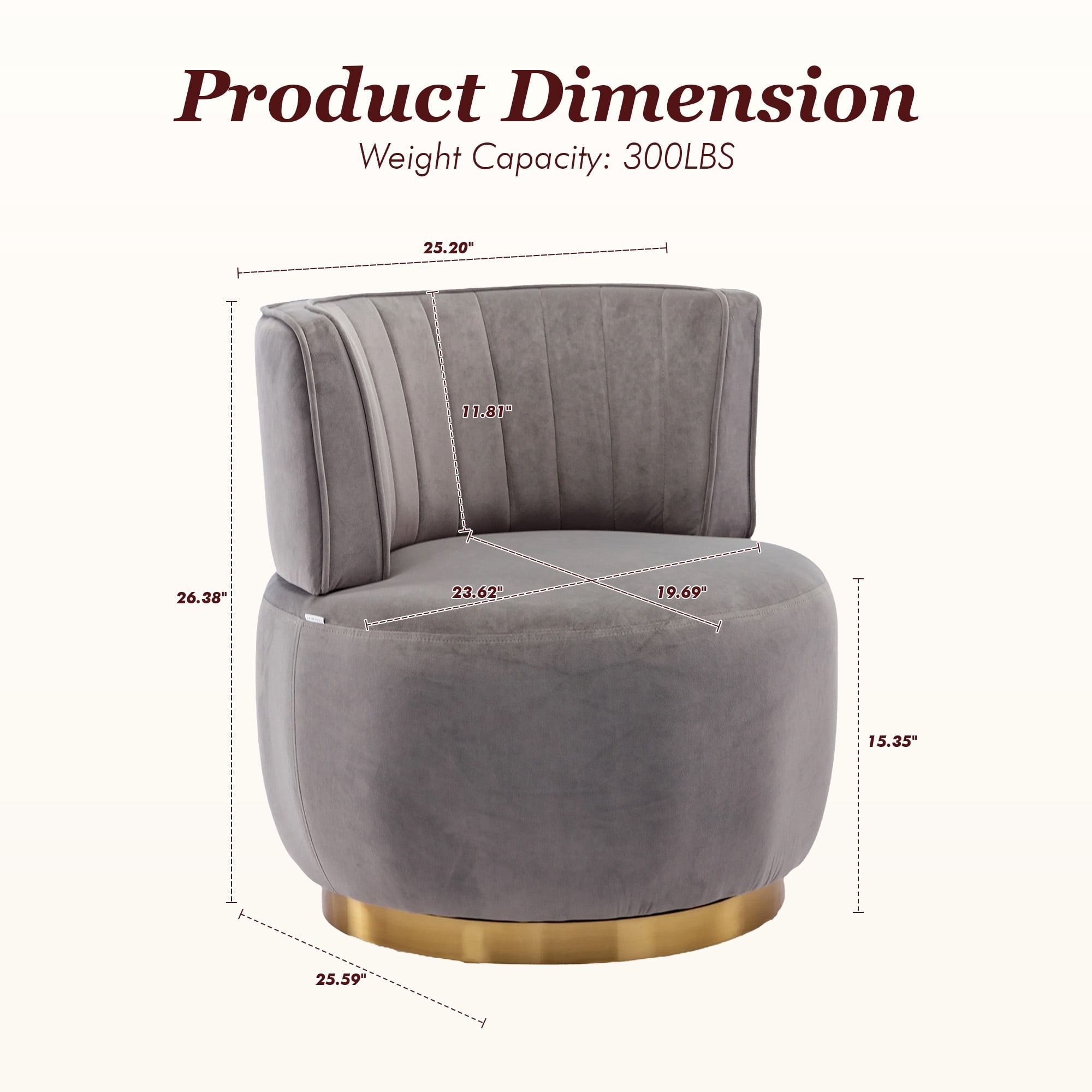 MOONMISS 360° Swivel Barrel Accent Chairs, Round Armchairs with Wide Upholstered, for Living Room, Bedroom, Gray