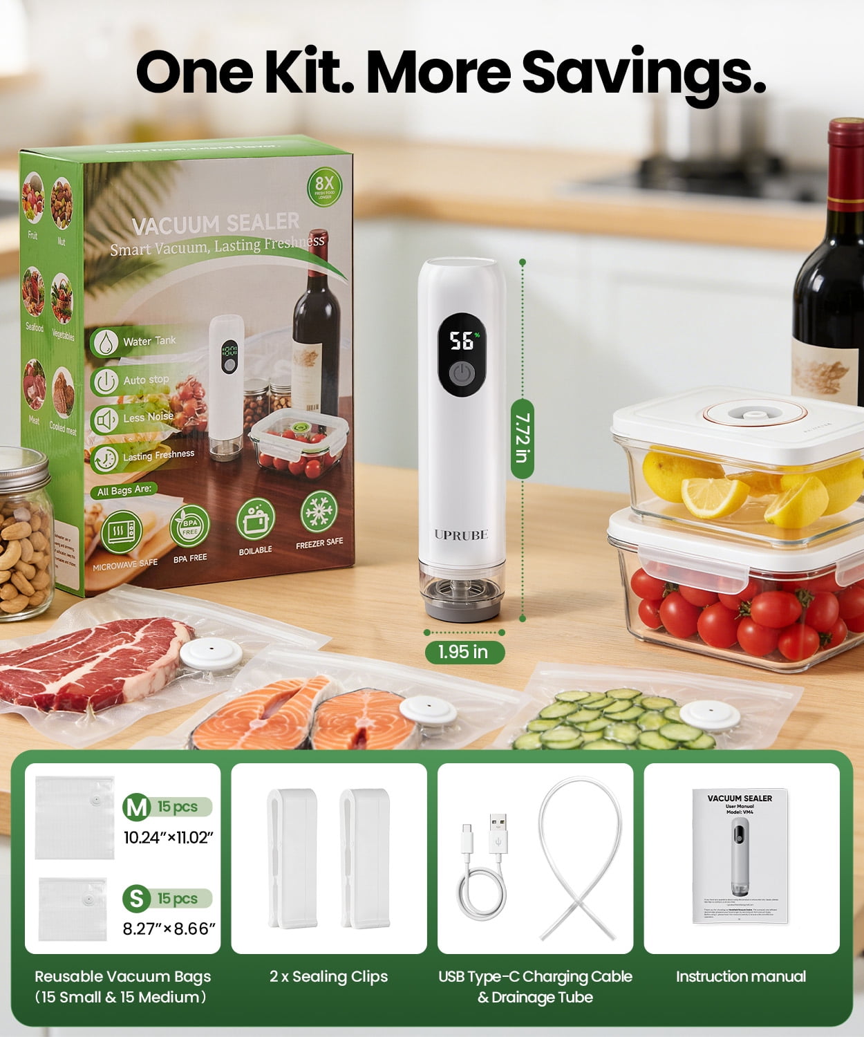UPRUBE Handheld Vacuum Sealer for Food,Portable Food Vacuum Sealer with LED Display,30 Vacuum Bags Included
