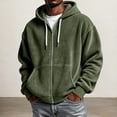 thumbnail image 2 of FENGYOU Mens Corduroy Zip Up Hoodie Oversized Drop Shoulder Sweatshirt Ribbed Long Sleeve Hooded Jacket Casual Pullover Army Green L, 2 of 5