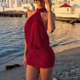 thumbnail image 5 of Morttic Backless Halter Mini Dress for Women – Ruched Waist Sleeveless Tight Fit Solid Color Beach Dress Vacation Outfit Wine Red，XS, 5 of 6