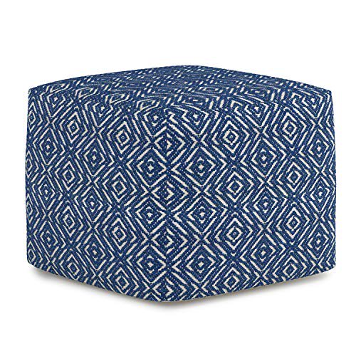 SIMPLIHOME Graham Square Pouf, Footstool, Upholstered in Patterned Blue, Natural Hand Woven Cotton, for the Living Room, Bedroom and Kids Room, Transitional, Modern