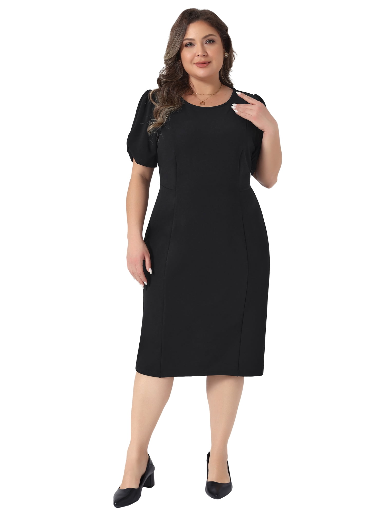 DARING DIVA Women's Plus Size Short Sleeve Sheath Solid Dress 1X Black