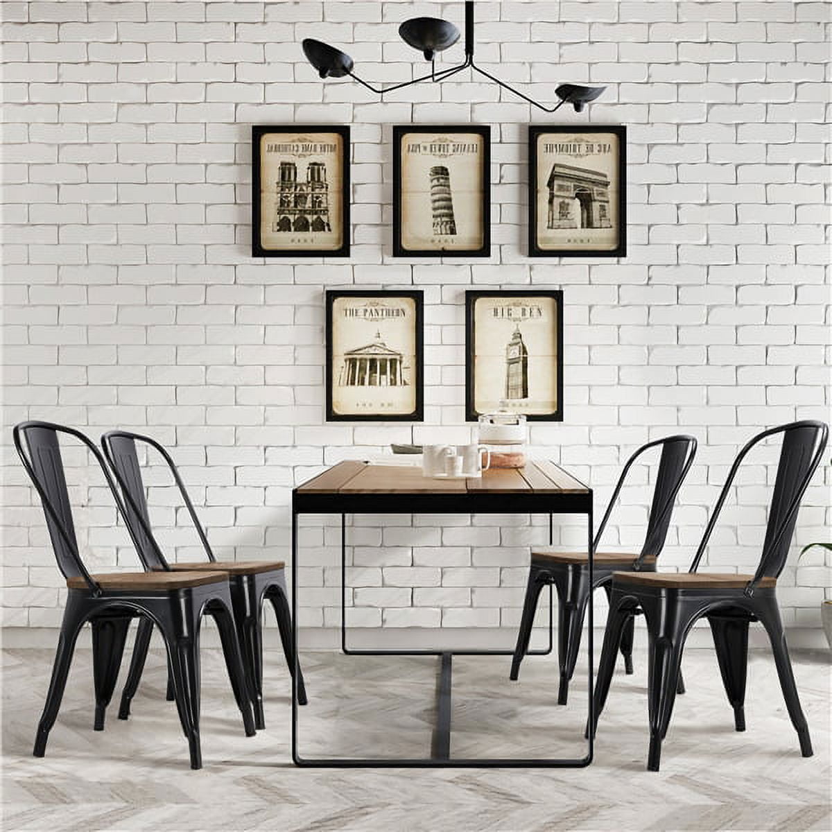 Alden Design Metal Dining Chairs Side Chairs with Wooden Seat, Set of 4, Black