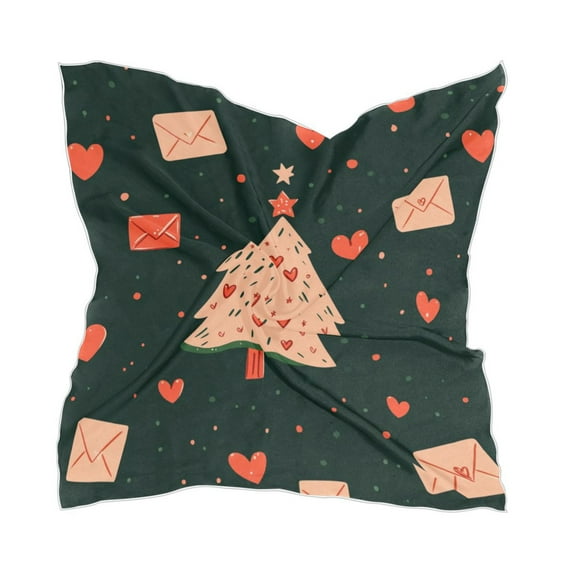 Christmas Tree Square Silk Scarf, 23.62×23.62in Polyester Simulated Silk Satin Scarf Tops for Women Head Wraps Shirt Bandana Curly Hair Tie Headband Headscarf
