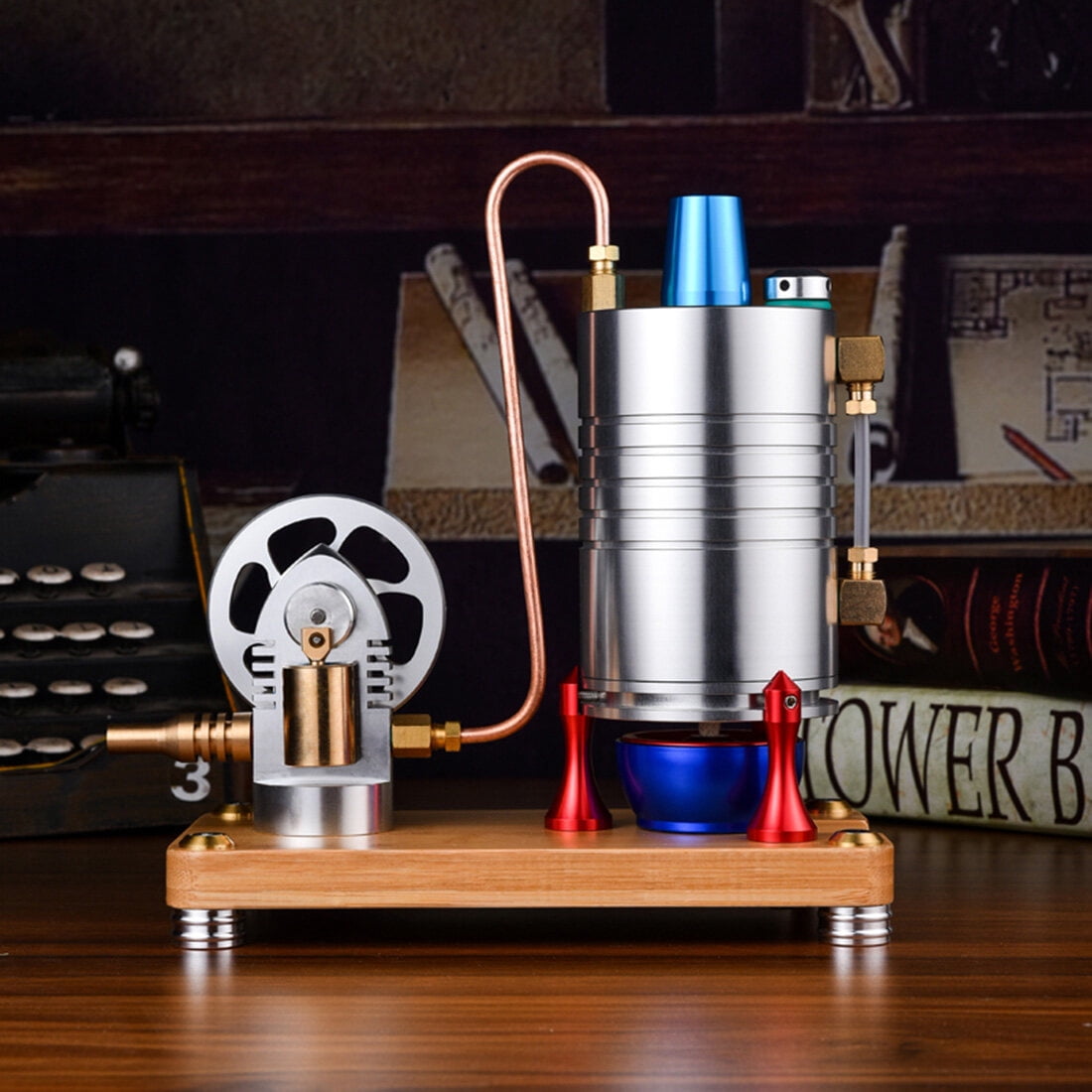 Retro Metal Vertical Steam Engine Model Kit That Runs, Mini Steam Power Engine with Boiler and Dual Alcohol Lamp, DIY Physics Experiment Model Gift for Enthusiasts