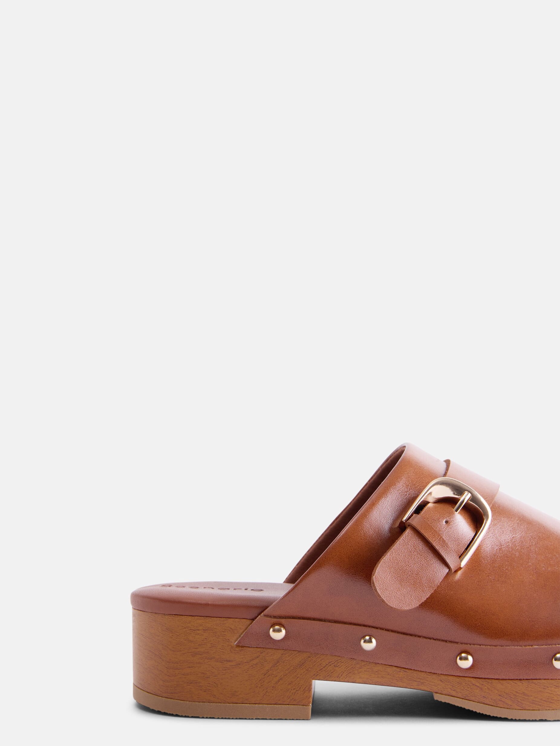 Scenario Women's Studded Faux Leather Platform Clogs