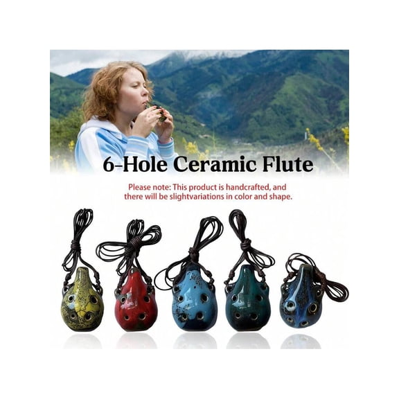 6-Hole Ocarina Instrument Ceramic Flute Set, Handcrafted Zelda Ocarina Style Musical Gift for Kids & Beginners, 2-Pack Red & Blue