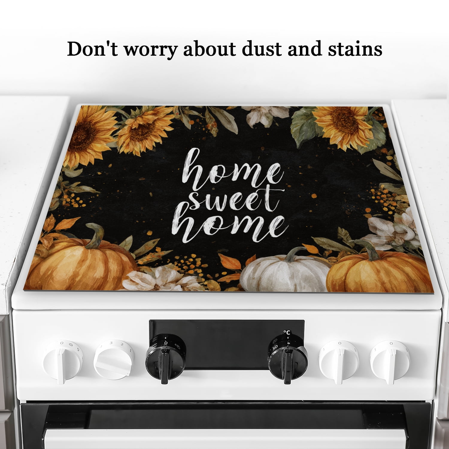 Square Cooktop Covers for Electric Glass Stove, Sweet Home Sunflower Print Foldable Glass Top Stove Cover Protector, Foldable Decoration Mat for Kitchen RV (28×20 Inch)