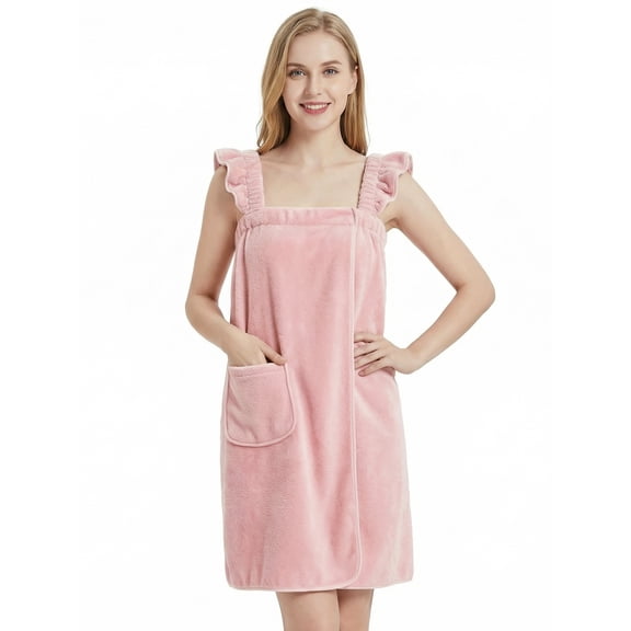 Neweven Ruffled Straps Towel Wrap - Absorbent & Quick Dry Towel Robe for Women(Light Pink,S/M)