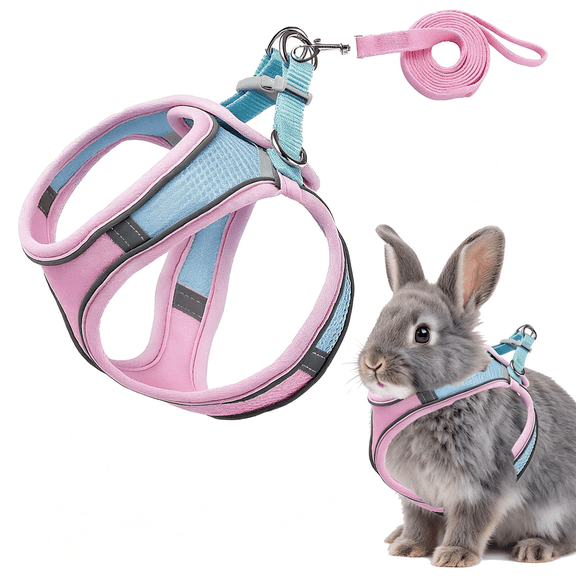 GASTROPOD Rabbit Harness and Leash Set Escape Proof,Adjustable Soft Padded Vest,Breathable Mesh Bunny Harness with Reflective Strap,Safe for Small Animals(Pink,M)