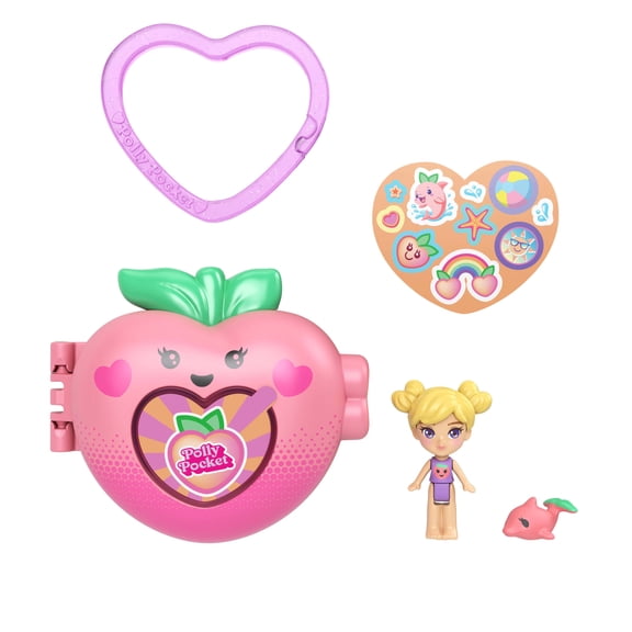 Polly Pocket Doll & Micro Compact, Keychain and Sticker Sheet, Pet Accessory, Travel Toys