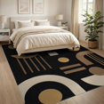 thumbnail image 3 of ODIKA 8'x10' Washable Area Rug Black Beige Geometric Design Elegant Abstract Art Inspired for Dining Room, Large Office, Lounge, Non-Slip Chair-Friendly Mat, 3 of 7