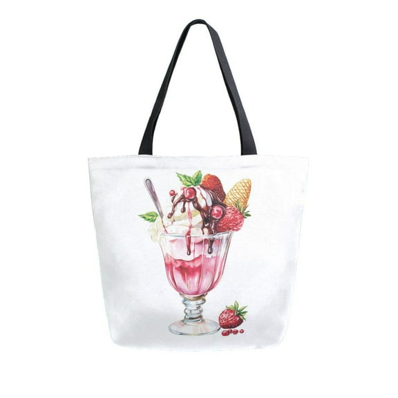 FORMRS Womens Canvas Tote Bag with Zipper Inner Pocket Shoulder Handbag, Strawberry Ice Cream Pattern
