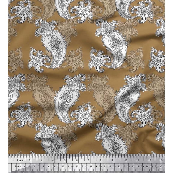 Soimoi Cotton Duck Fabric Black Sketch Paisley Decor Fabric Printed Yard 56 Inch Wide