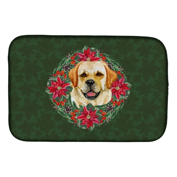 Golden Retriever Poinsetta Wreath Dish Drying Mat
