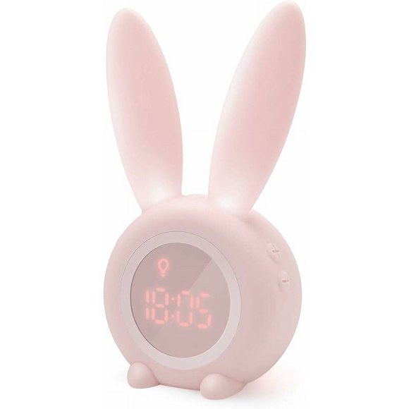 Jinsinto Cute Rabbit Shaped Induction Alarm Clock, Intelligent Automatic Breathing Light Adjustment, Automatic Time/Date/Temperature Display, Voice Control or Tremble [Energy Class]