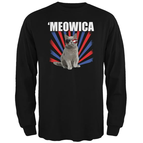4th of July Meowica Black Adult Long Sleeve T-Shirt - 2X-Large
