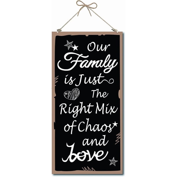 Nuestra familia es la mezcla perfecta de caos y amor. Letrero decorativo de madera para decoración del hogar, placa de madera para colgar en la pared, tablero de madera.