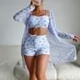 thumbnail image 2 of WREESH Womens 3 Piece Swimsuits Board Shorts Bikini Set with Kimono Beach Cover Ups Printed Bikini Straps Bikini Deep V Split Swimsuit Set Swimsuit Set Bathing Suit Blue, 2 of 8