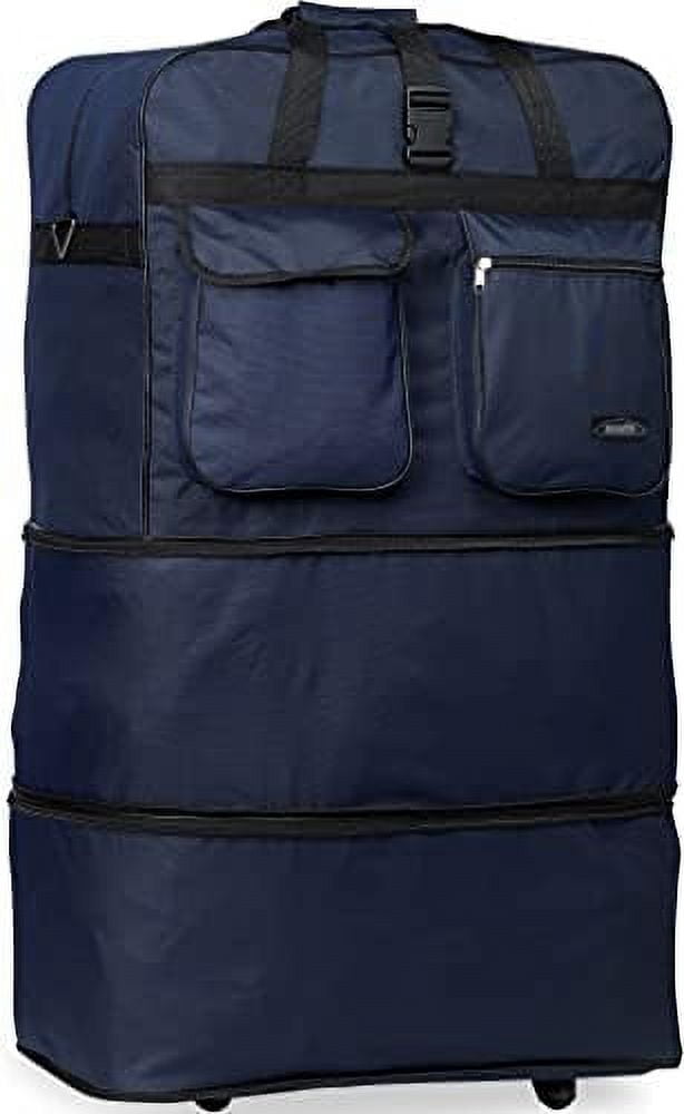 Navy Blue Large Expandable Rolling 6 Wheeled Duffel Bag Spinner Suitcase Luggage