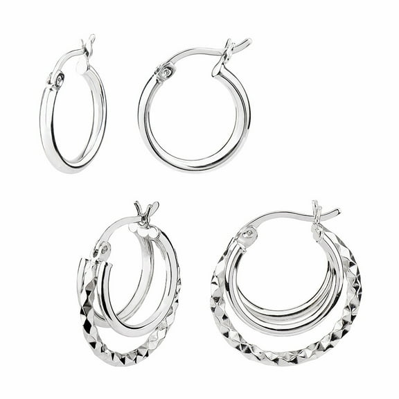 Sterling Silver Set of 2 Hoop Earrings