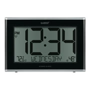 La Crosse Technology 12" Battery-Powered Black Atomic LCD Clock with Temp and Humidity, 513-05867-Int