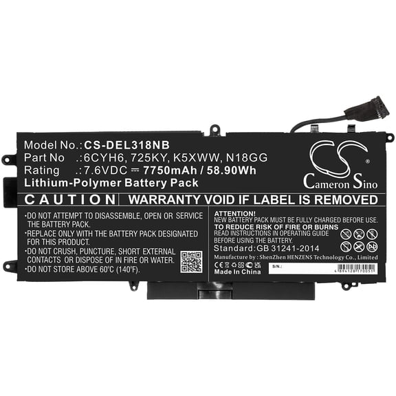 7750mAh N18GG K5XWW 6CYH6 725KY Battery for DELL Latitude E5289 N003L7390-C-D1606FTCN N012L7390-C-D1706FTCN Latitude L3180 Latit