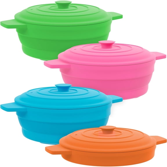 Silicone Microwave Egg Cooker, 4.75" x 1.75" Small Bowl with Lid, Mini Collapsible Poacher, 1 1/2 Cup Capacity - Set of 4