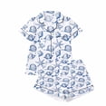 thumbnail image 3 of RUTAYY Women's Pajama Set Seashell Starfish Print Lapel Short Sleeve Open Front Top and Shorts 2 Piece Loungewear Blue, 3 of 3