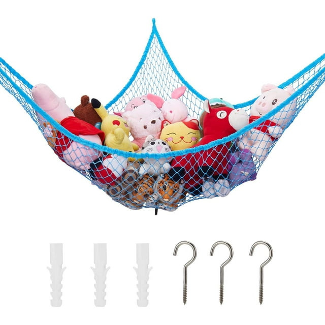 Hamac pour Toutous Hamac pour Jouets Filet de Rangement Jumbo pour Jouets Sangle Murale Coin Très Grand Enfants Maille Organisateur de Peluches ( )