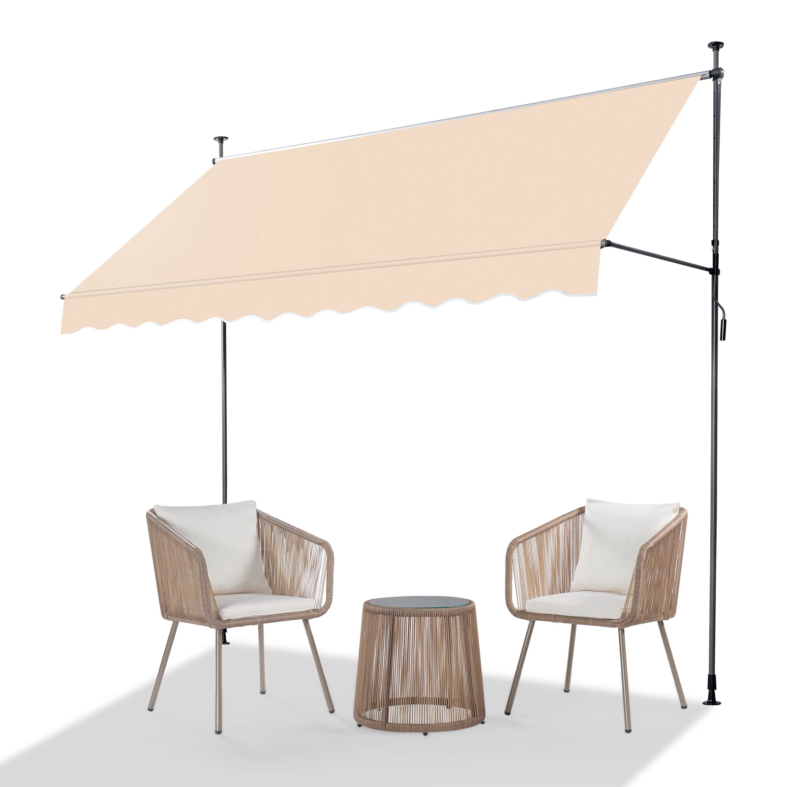 Retractable Awning Khaki, 118.1"D x 47.2"W x(78.7 -118.1)"H