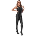 thumbnail image 3 of Zaldita Women Shiny Glossy Tights Sleeveless Swimsuit Bodysuit Leggings Bodystocking Trousers Black XL, 3 of 7