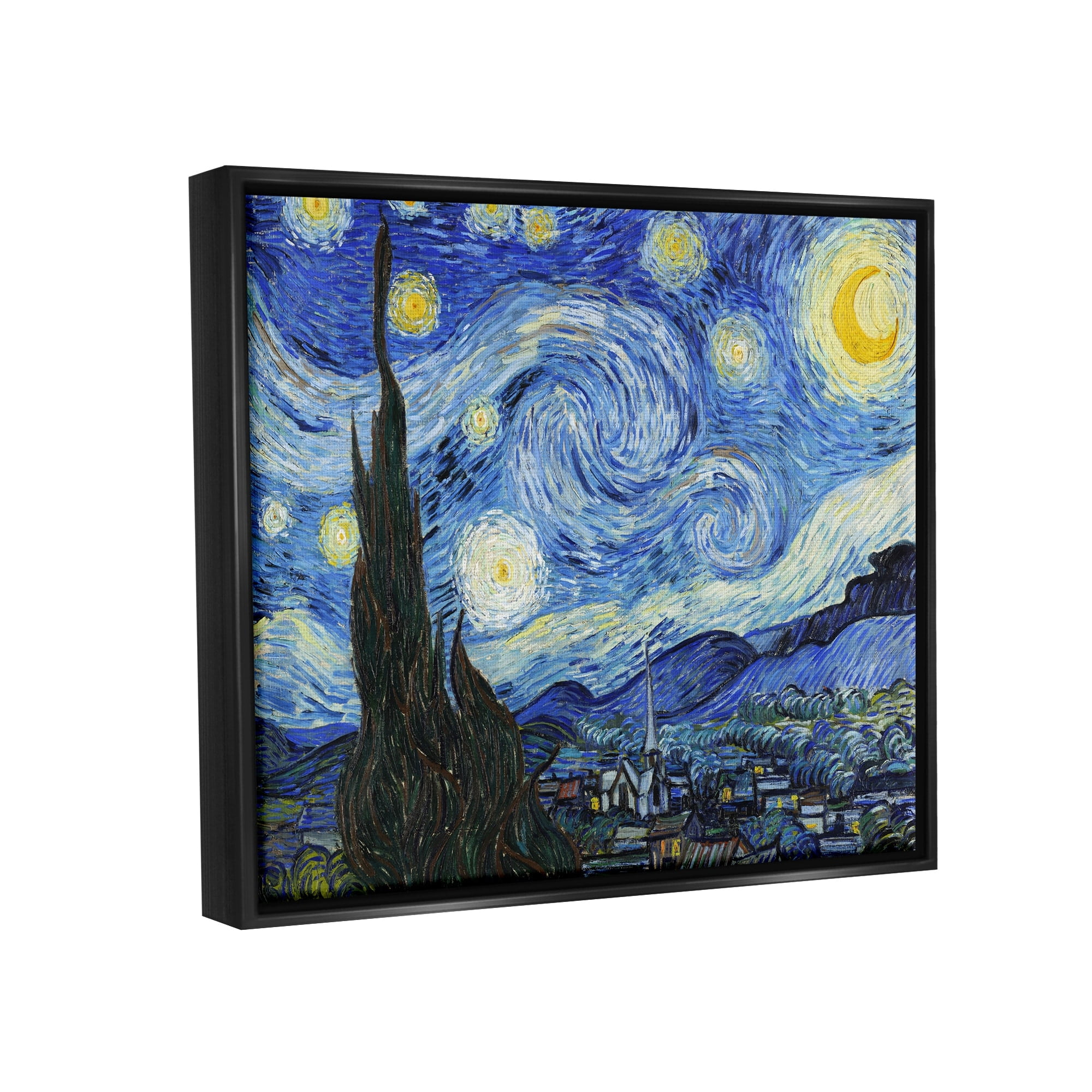Stupell Industries Van Gogh Starry Night Post Impressionist Painting Jet Black Framed Floating Canvas Wall Art, 16x20, by Vincent Van Gogh