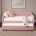 thumbnail image 2 of Tcbosik Twin Size Upholstered Velvet Daybed with Trundle, Sofa Bed with Side Pocket for Bedroom, Living Room, Wood Slats Support, Space Saving, Pink, 2 of 10