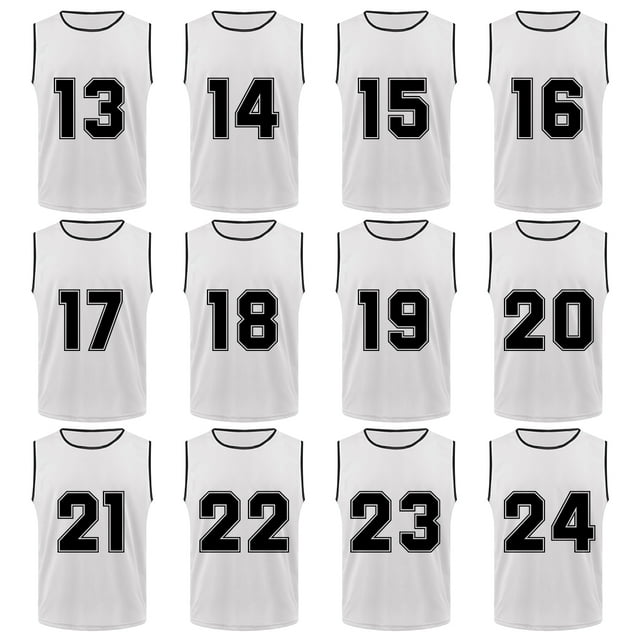 TOPTIE Lot de 12 Maillots d'entraînement d'Équipe Numérotés en Maille, Jerseys, Gilets, Pinnies (#13-24)(Vestes d'entraînement de sport)