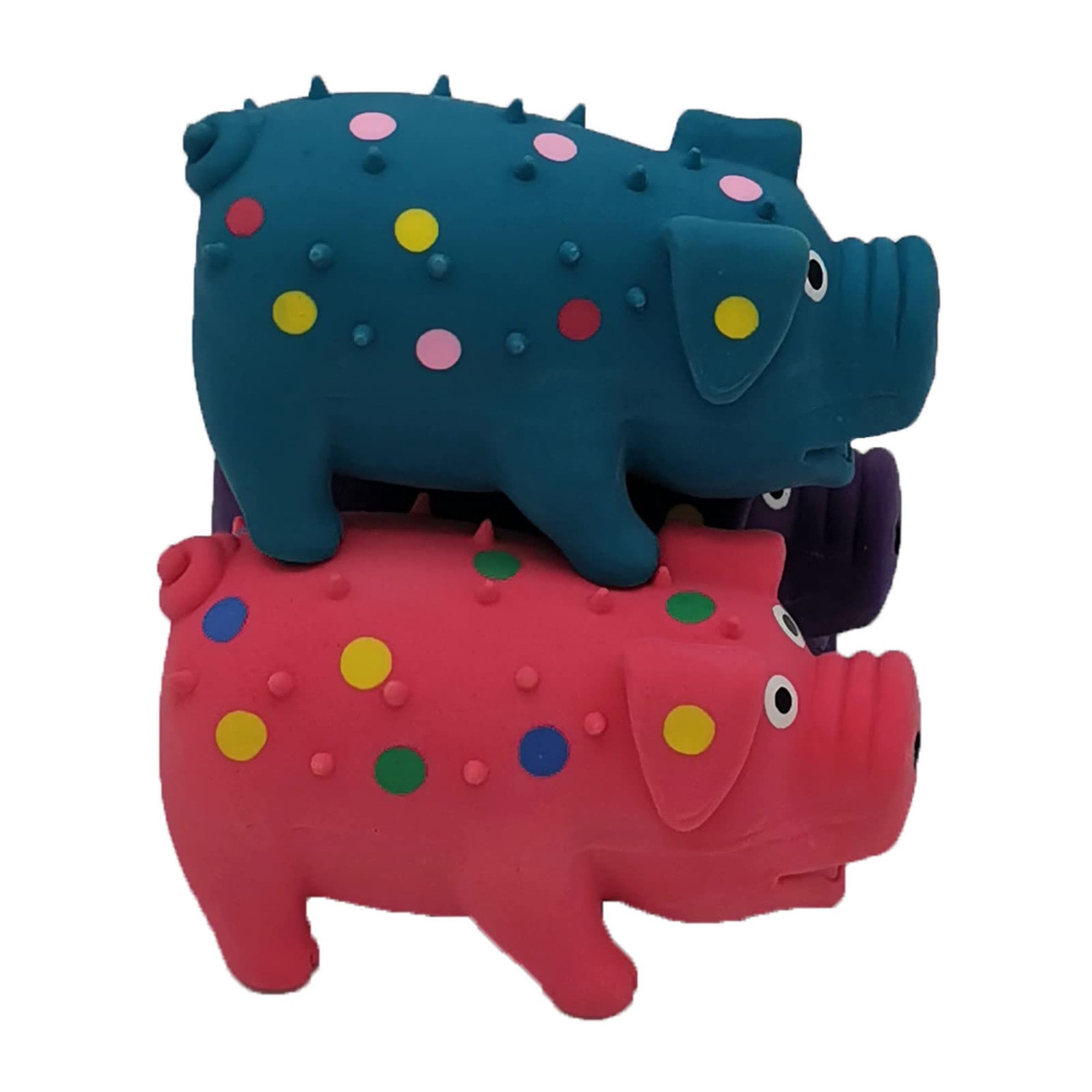 Mini latex dog squeaky toys, 4-inch chew toys for small breeds, 3-pack multicolor pig-shaped plush puppy teething toys for indoor/outdoor play & training.