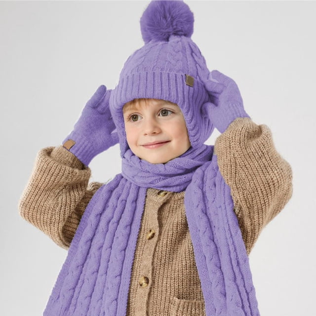 Feltree Kids Winter Hat Scarf Gloves Set with Ear Protection and Touch Screen Gloves for Cold Weather - Perfect Gift for Children