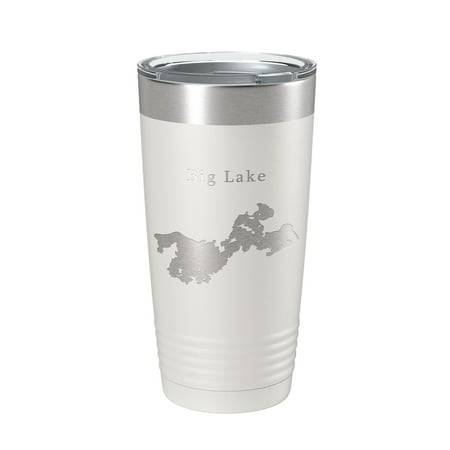 

Big Lake Map Tumbler Travel Mug Insulated Laser Engraved Coffee Cup Alaska 20 oz White