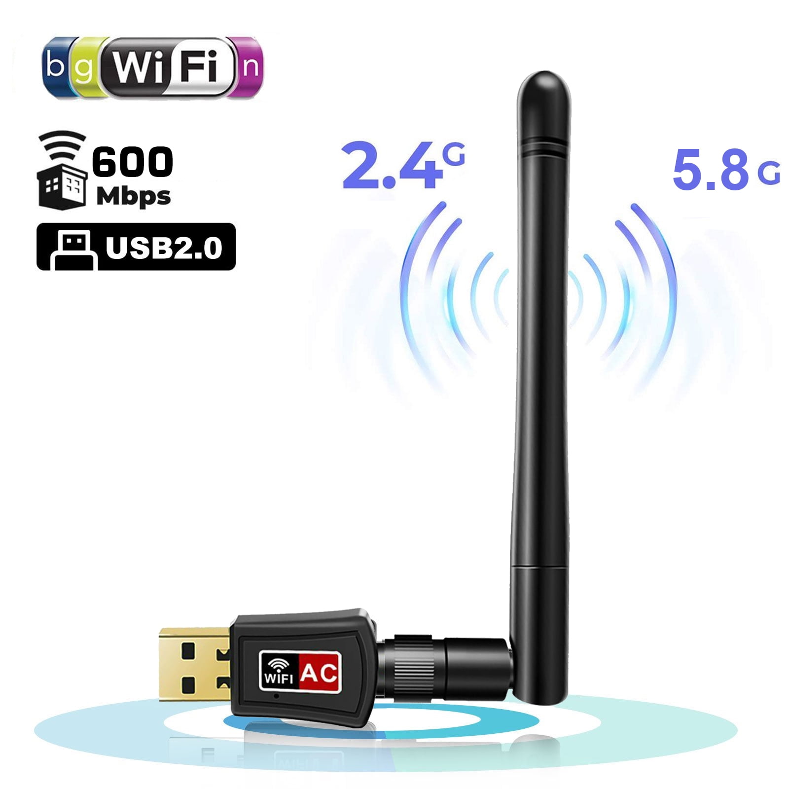 Med andre band Stranden TVsæt USB WiFi Adapter for PC, EEEkit 600Mbps Wireless Network Adapter with High  Gain Antenna, Dual-Band 2.4G/5GHz Wi-Fi Dongle Compatible with Desktop,  Laptop, Windows, Mac OS, Linux - Walmart.com