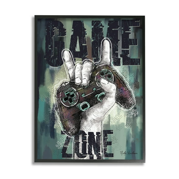Stupell Industries Game Zone Controller Typography Painting Black Framed Art Print Wall Art, 24 x 30