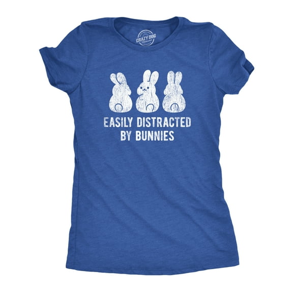 Womens Easily Distracted By Bunnies T shirt Funny Rabbit Party Gift for Basket Womens Graphic Tees