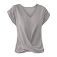 thumbnail image 4 of Gray Womens Blouses Solid Color V Neck T Shirt Elegant Short Sleeved Top for Spring and Summer Women's Clothing Ladies Tops and Blouses, 4 of 4