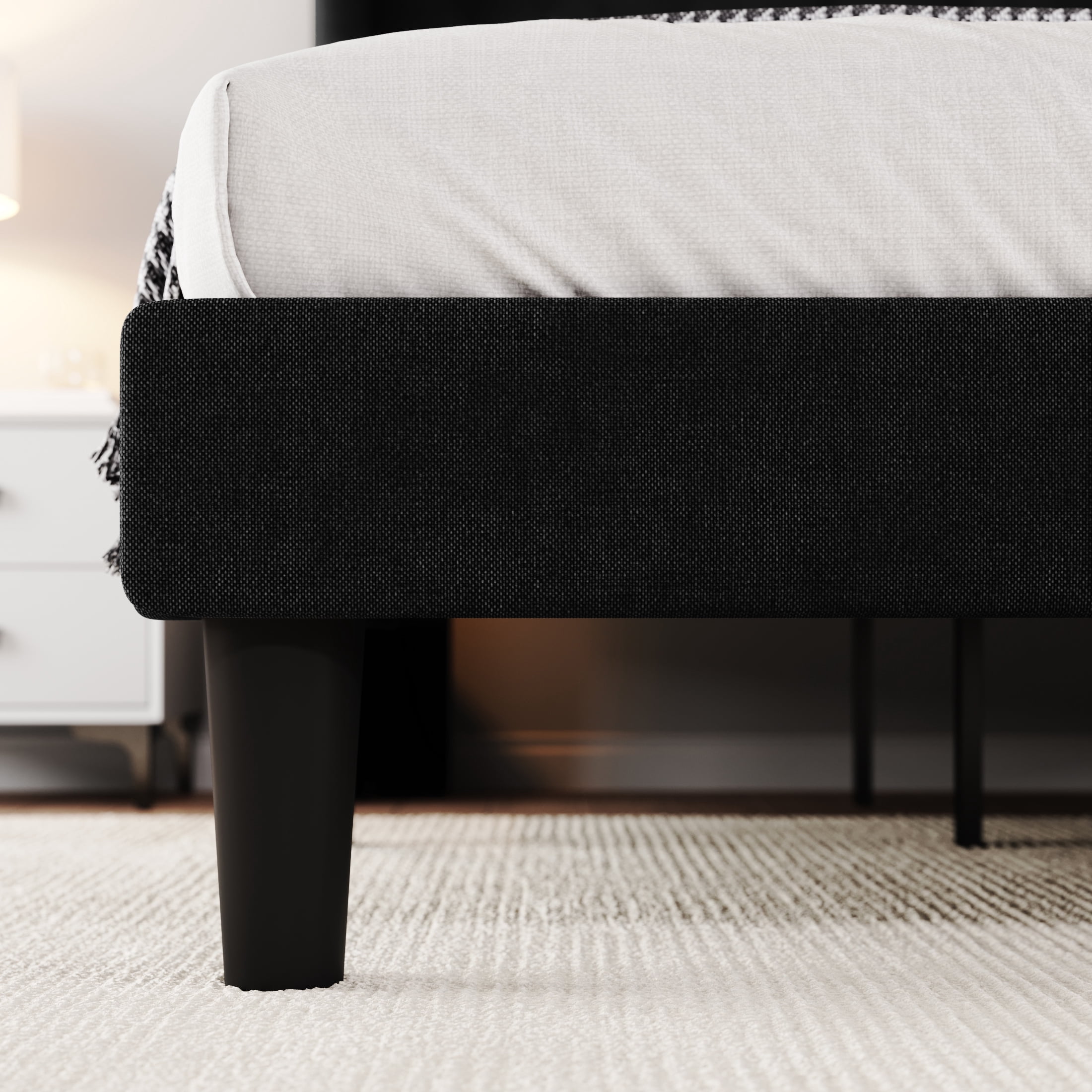 SHA CERLIN Queen Size Platform Bed Frame with Fabric Wingback&Tufted Upholstered Headboard, Black