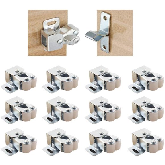 Fermetures de Porte avec Vis à Double Loquet à Double Rouleau pour placard Loquet de verrouillage en Acier Inoxydable pour Placard Pour Armoire de Cuisine Placard et Tiroir (12 pièces)