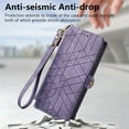 thumbnail image 3 of SaniMore for Samsung Galaxy S24 (6.2") Case, PU Leather Embossed Lines Wristlet Zipper Cash Pocket Card Slots Magnetic Flip Stand Full Protective TPU Shell Anti-drop Business Design, Purple, 3 of 10