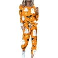 thumbnail image 2 of WXLWZYWL Fall Winter Saving Clothes for Women Women's Casual Sports Suits Pajama Set 2PC Sleepwear Casual Halloween Pumpkin Ghost Printed Long Sleeve Crew Neck Top and Pants Suit Pajama Set, 2 of 5