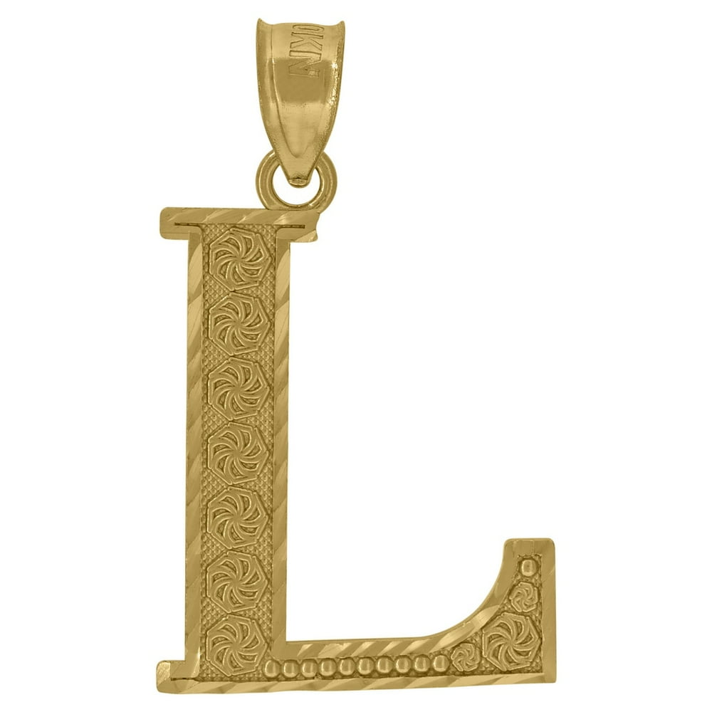 jewelryweb 10k yellow gold unisex sparkle cut initial letter l charm