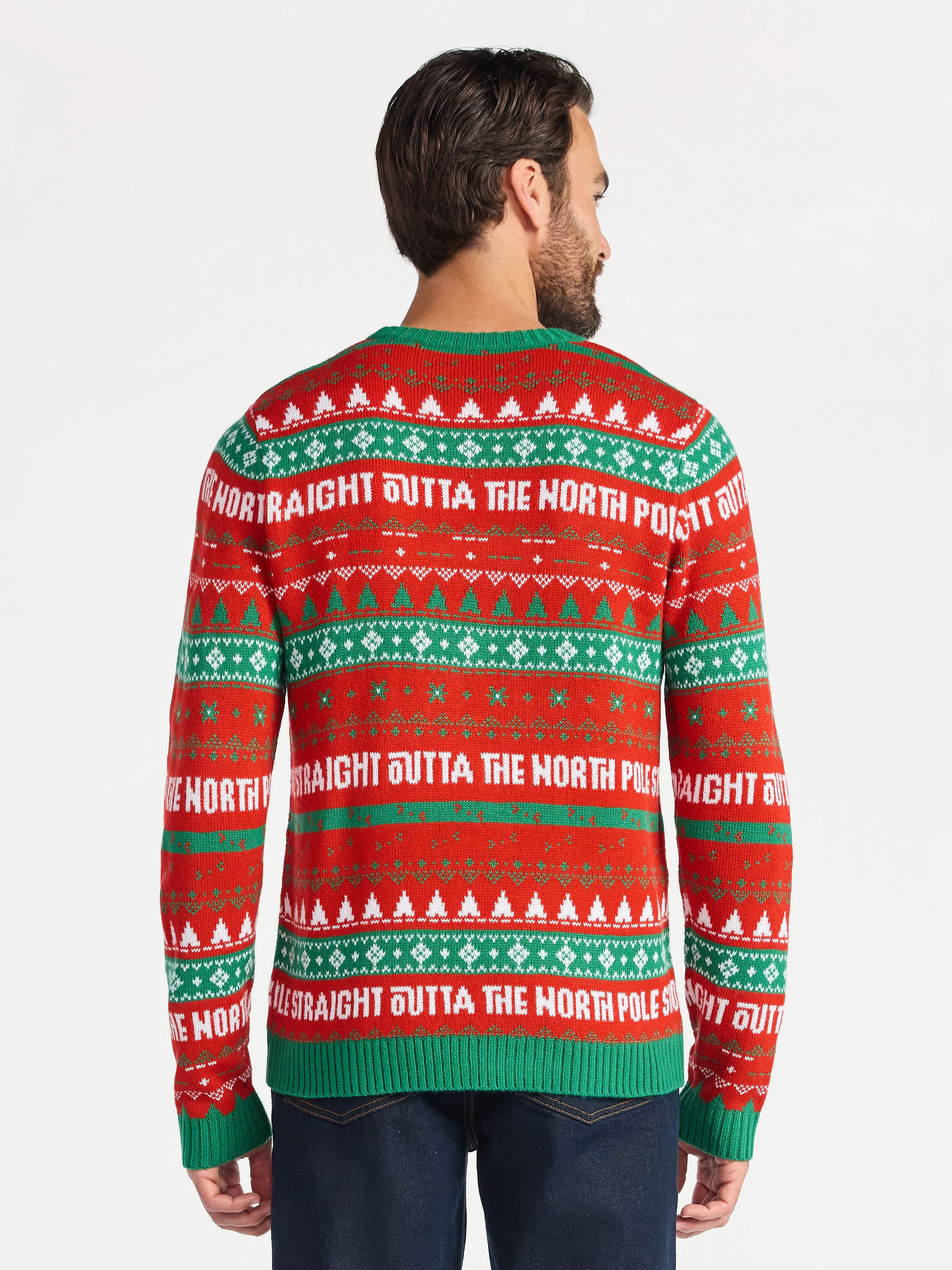 Rudolph The Red-Nosed Reindeer Men's North Pole Christmas Sweater, Midweight, Sizes S-3XL